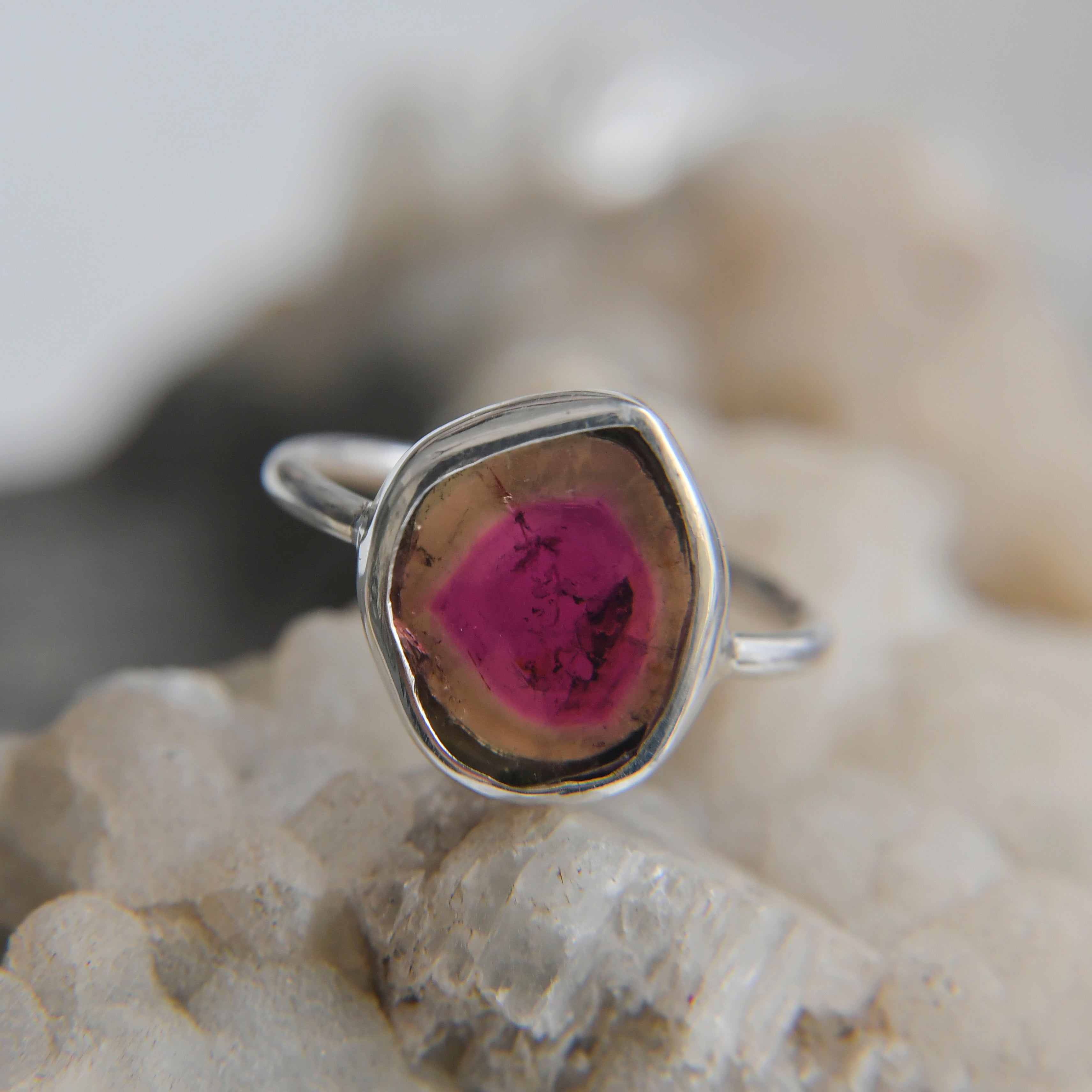 Watermelon Tourmaline Ring (Big – Red-Yellow/Green) – 925 Sterling Silver
