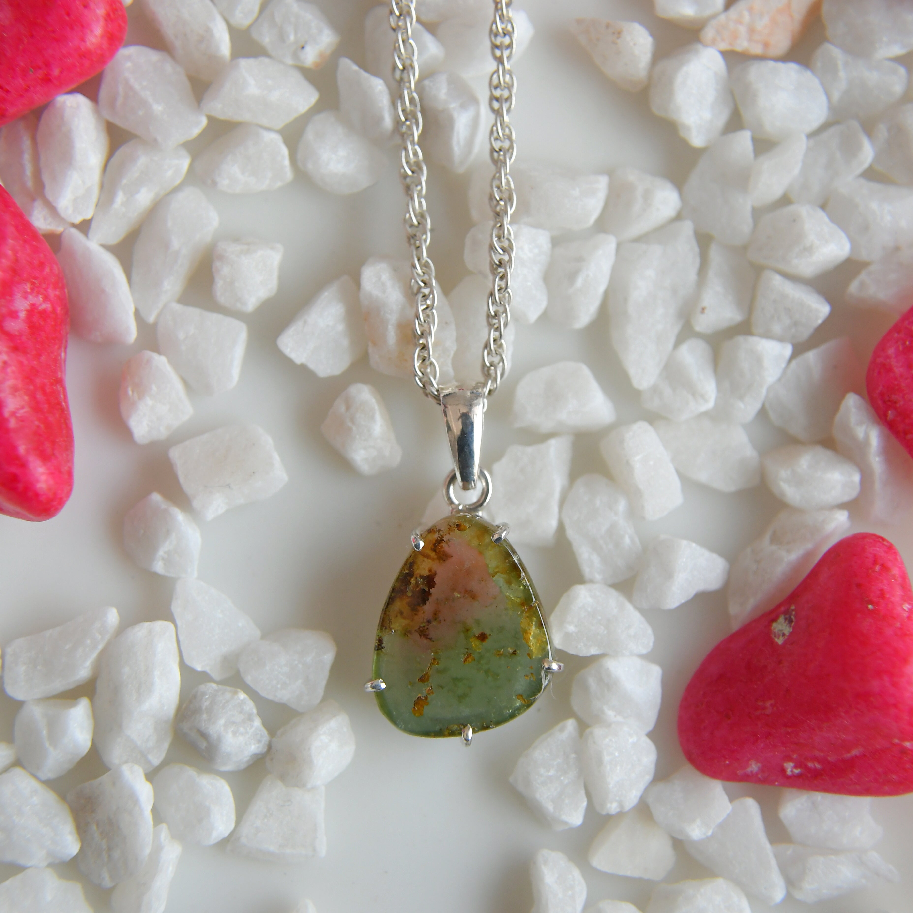 Blue & Pink Tourmaline Slice Pendant with Earthy Inclusions – 925 Sterling Silver
