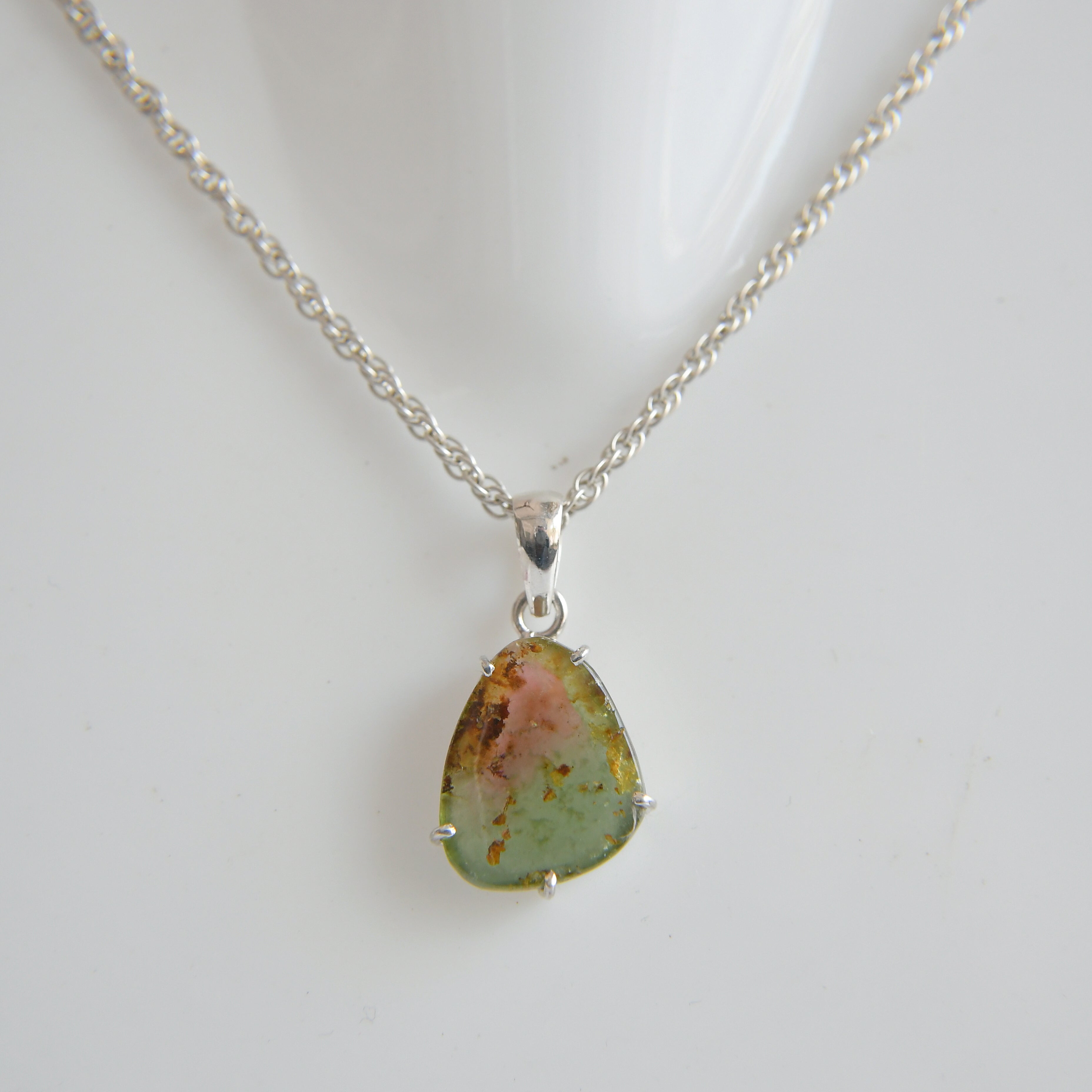 Blue & Pink Tourmaline Slice Pendant with Earthy Inclusions – 925 Sterling Silver
