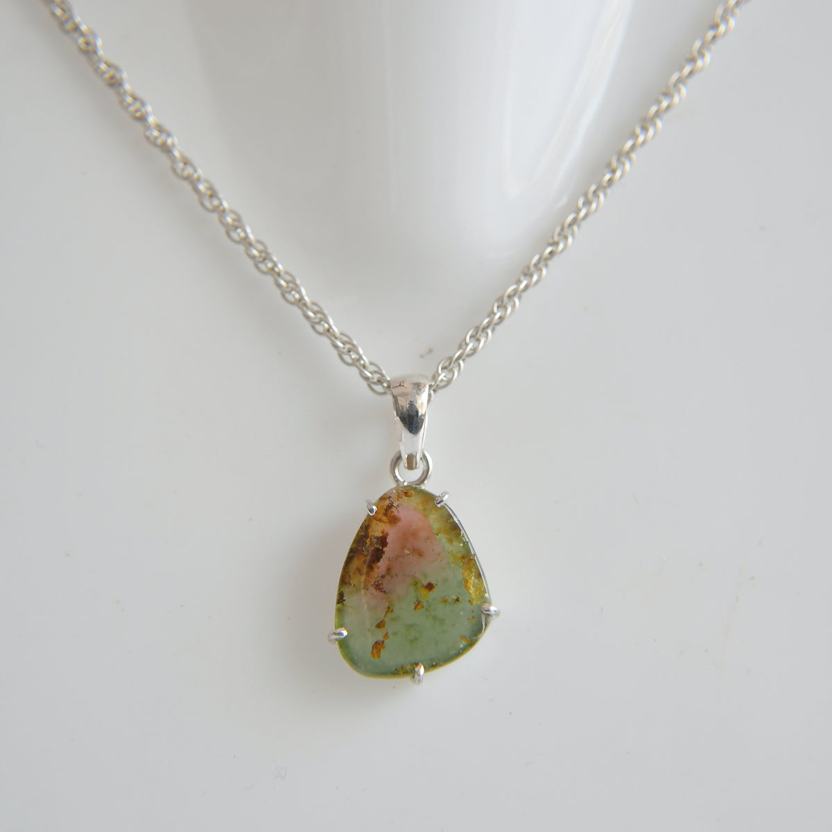Blue & Pink Tourmaline Slice Pendant with Earthy Inclusions – 925 Sterling Silver