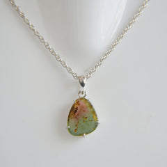 Blue & Pink Tourmaline Slice Pendant with Earthy Inclusions – 925 Sterling Silver