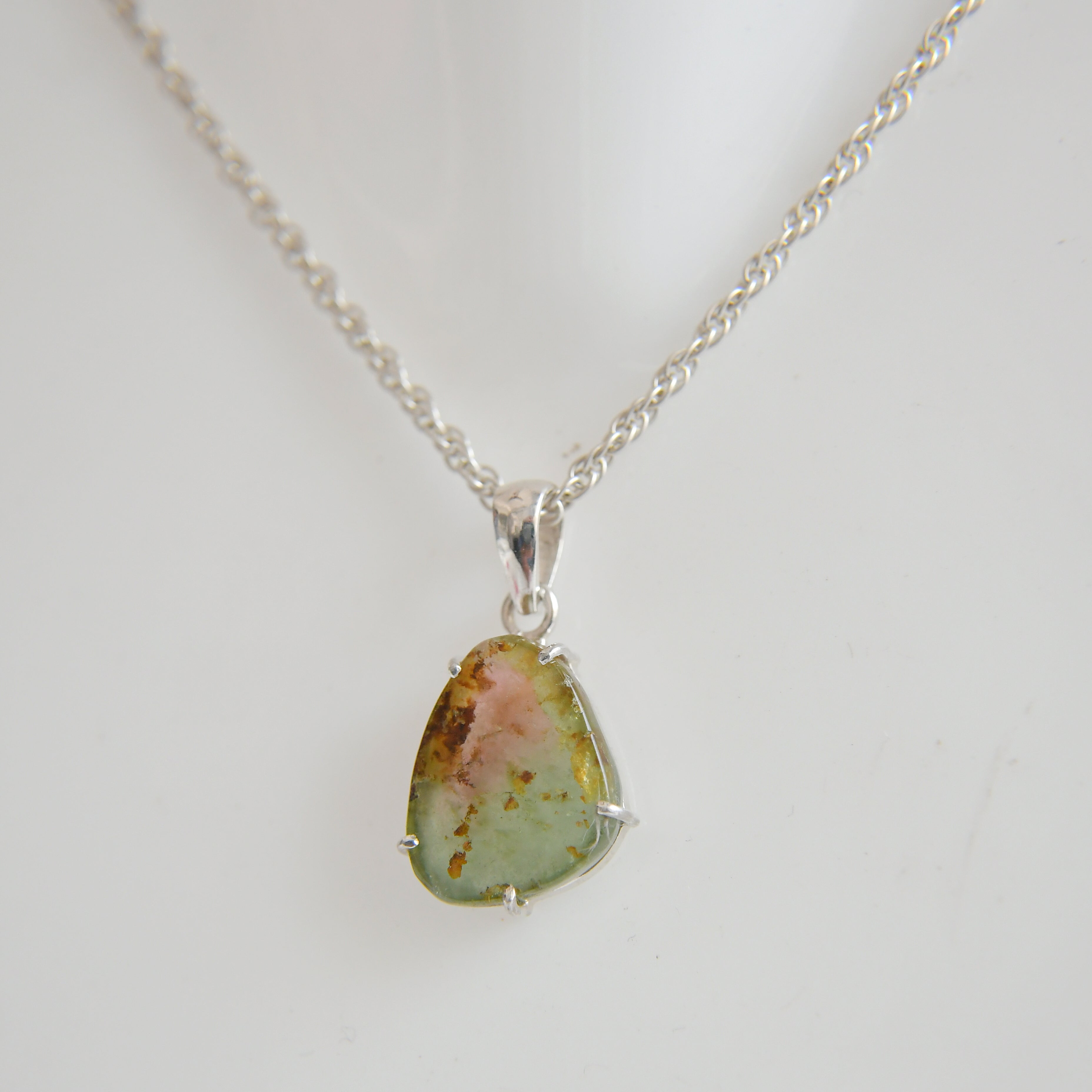 Blue & Pink Tourmaline Slice Pendant with Earthy Inclusions – 925 Sterling Silver