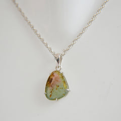 Blue & Pink Tourmaline Slice Pendant with Earthy Inclusions – 925 Sterling Silver