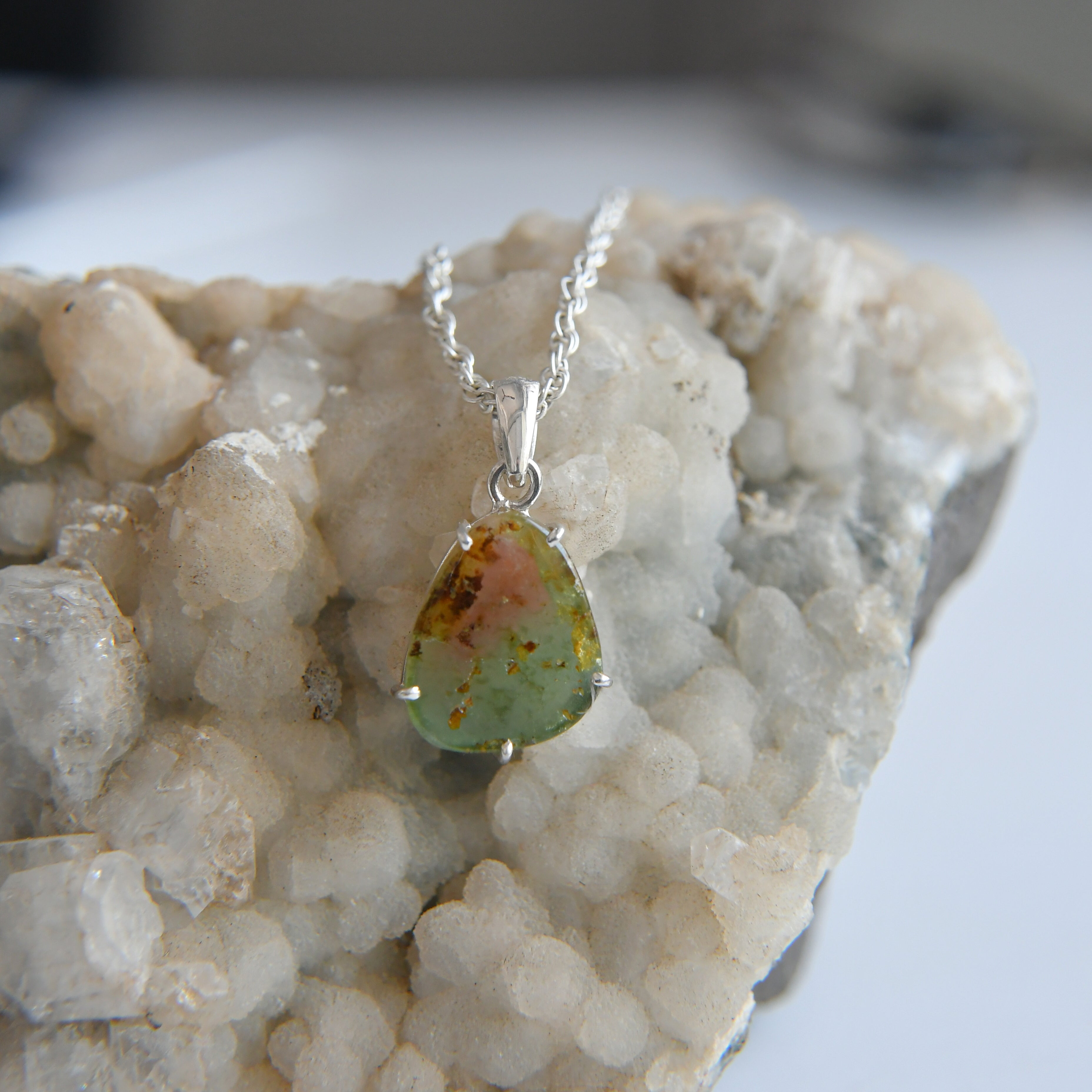 Blue & Pink Tourmaline Slice Pendant with Earthy Inclusions – 925 Sterling Silver
