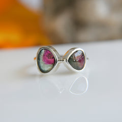 Bicolor Tourmaline Cabochon Ring (Red/Green) – 925 Sterling Silver