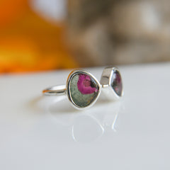 Bicolor Tourmaline Cabochon Ring (Red/Green) – 925 Sterling Silver