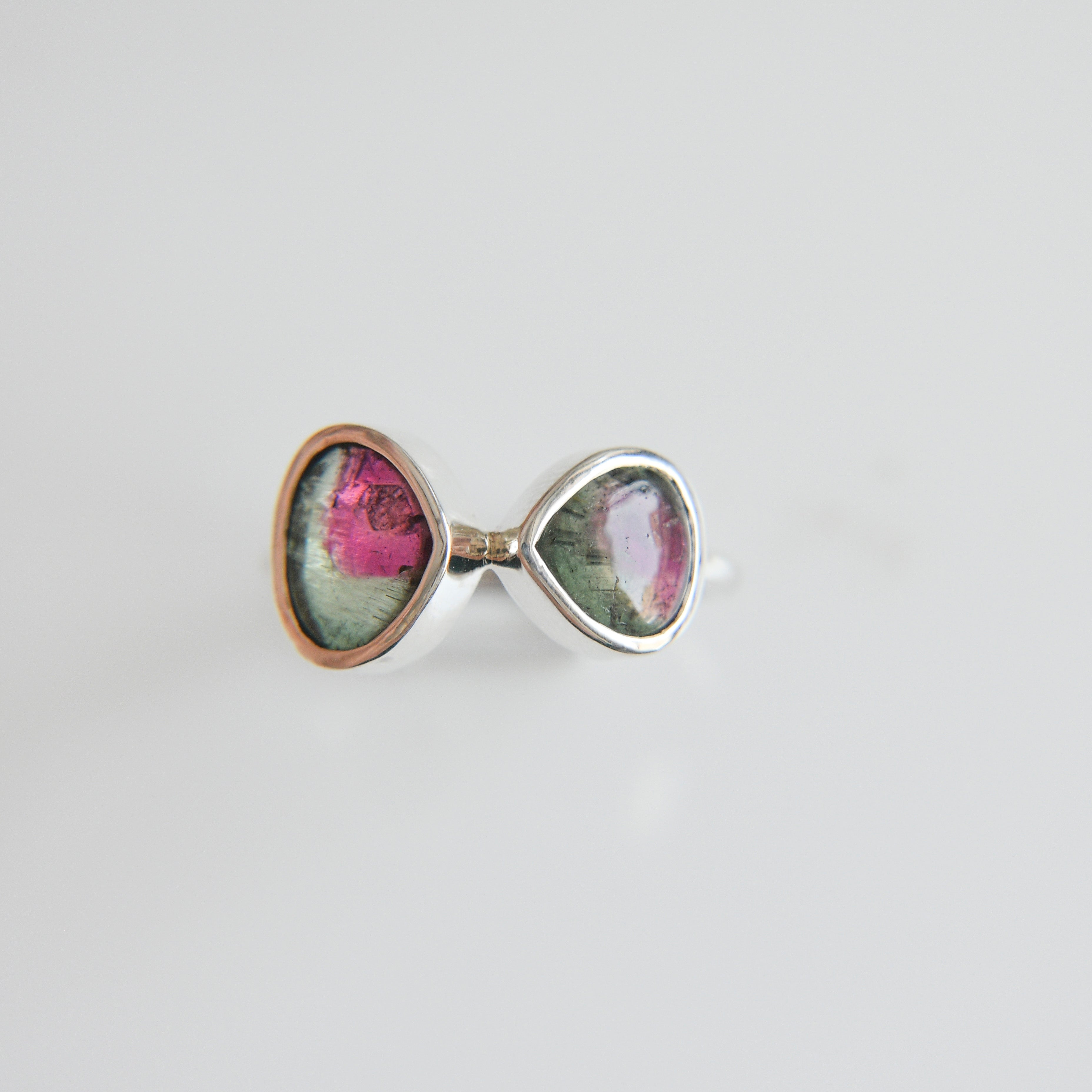 Bicolor Tourmaline Cabochon Ring (Red/Green) – 925 Sterling Silver