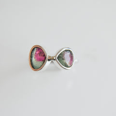 Bicolor Tourmaline Cabochon Ring (Red/Green) – 925 Sterling Silver