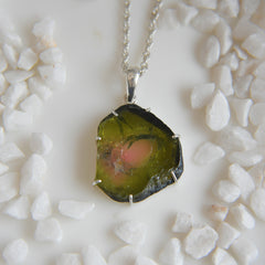 Bold Watermelon Tourmaline Slice Pendant – 925 Sterling Silver