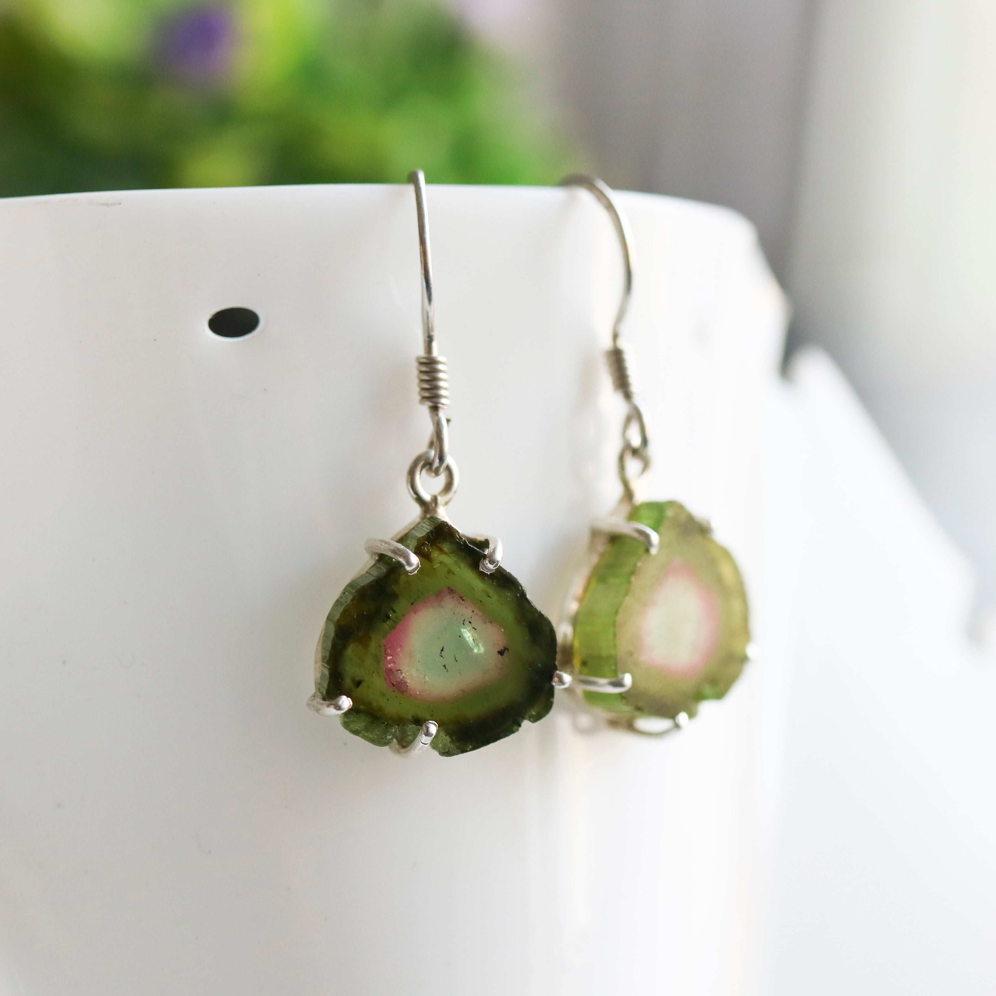 925 Sterling Silver Green-Pink-Blue Watermelon Slice Earrings