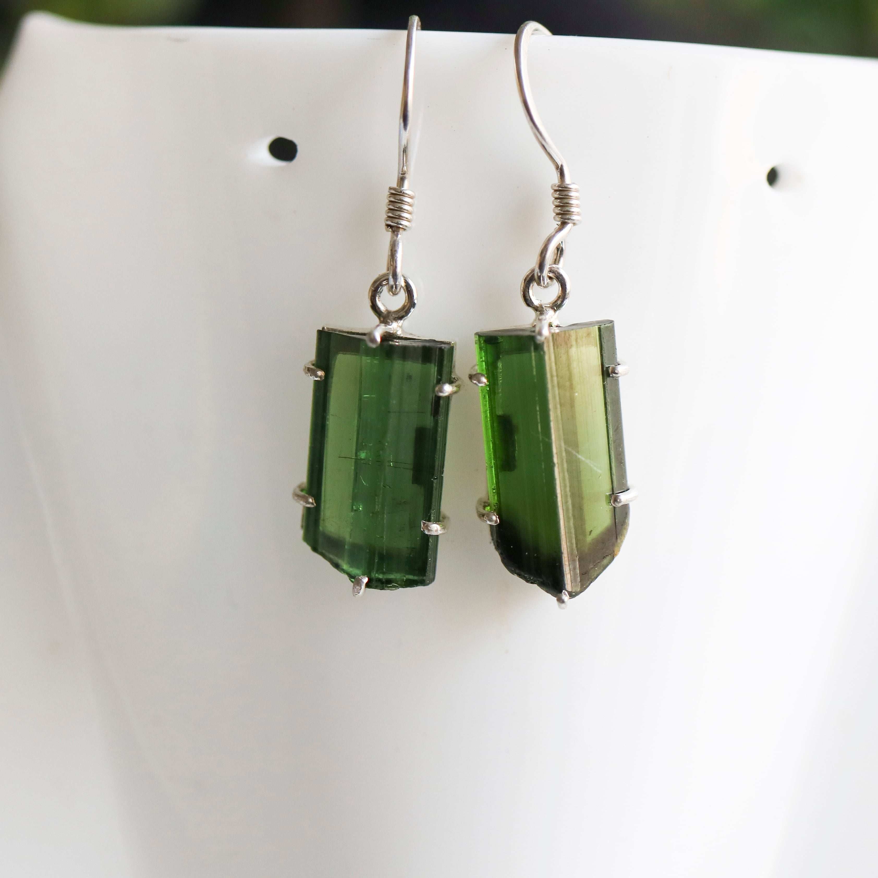 925 Sterling Silver Green Tourmaline Pencil Earrings