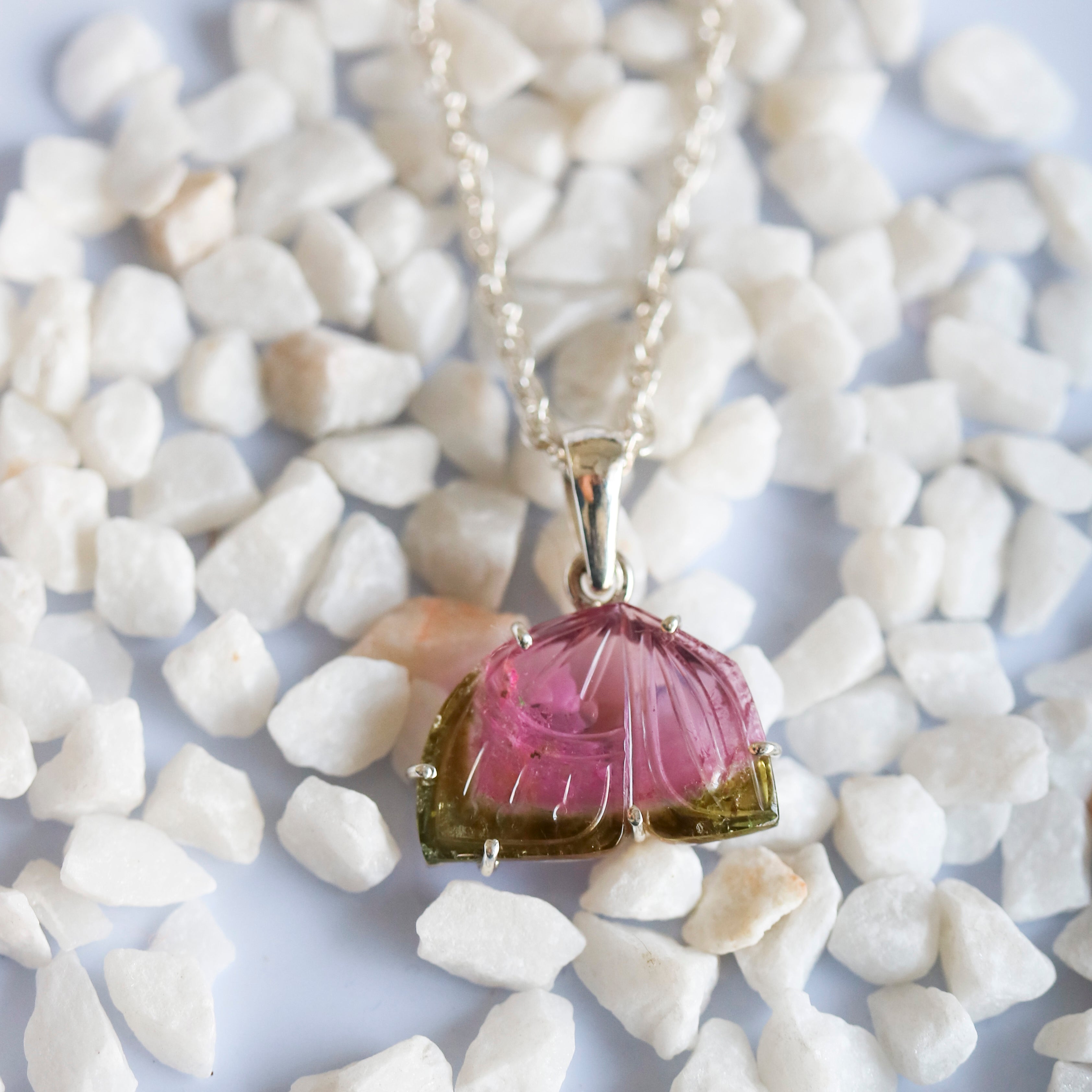 Carved Pink-Green Butterfly Wing Pendant – 925 Sterling Silver