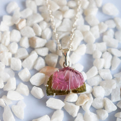 Carved Pink-Green Butterfly Wing Pendant – 925 Sterling Silver