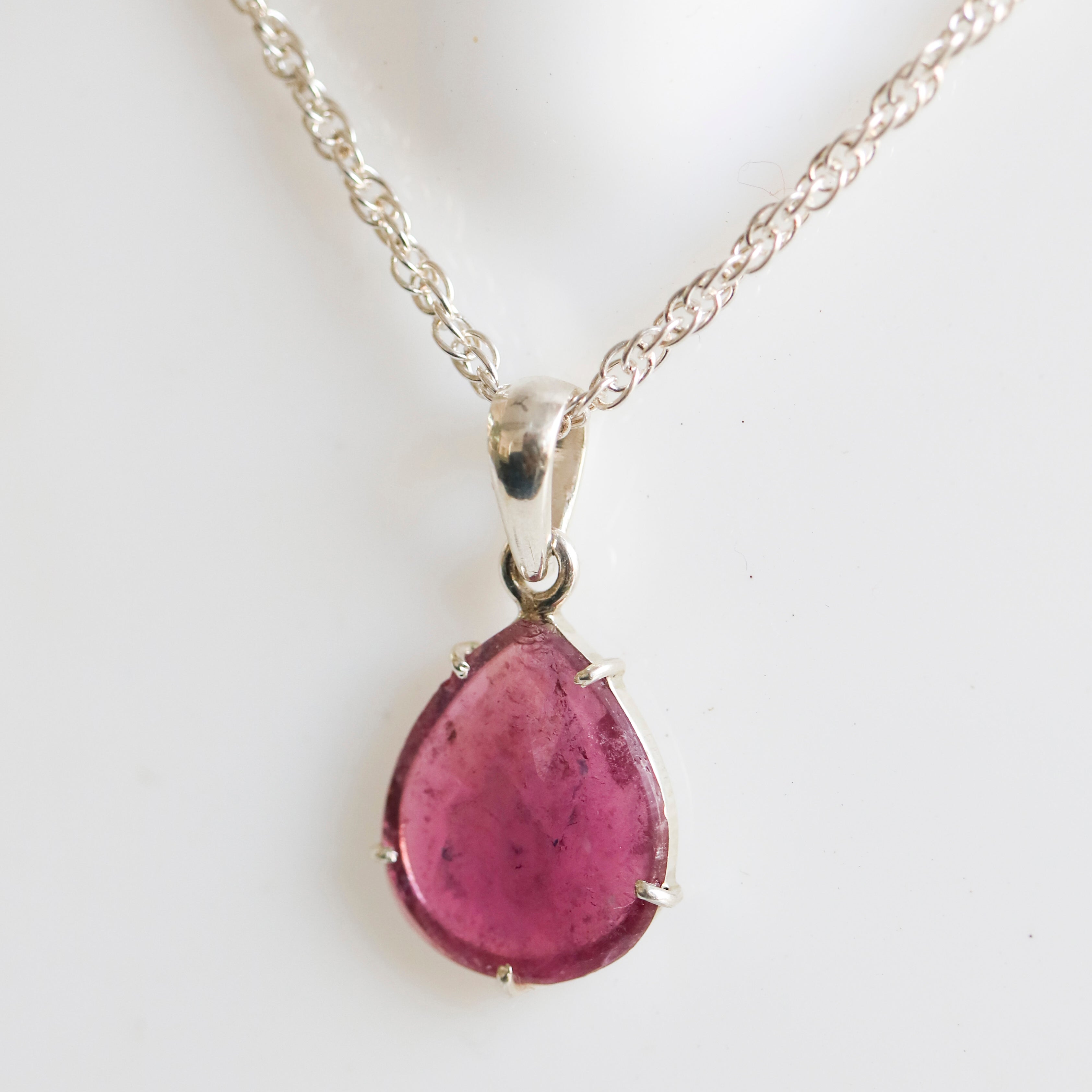 Pink Tourmaline Teardrop Pendant – 925 Sterling Silver