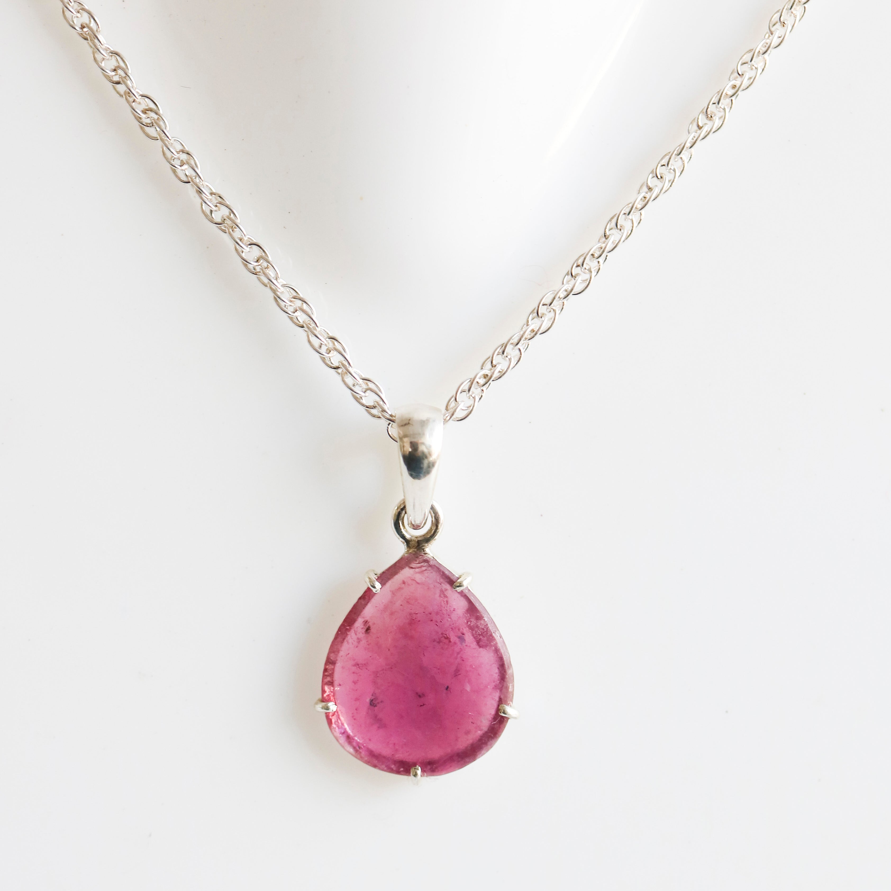 Pink Tourmaline Teardrop Pendant – 925 Sterling Silver