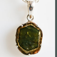 Green Bicolor Watermelon Tourmaline Slice Pendant – 925 Sterling Silver