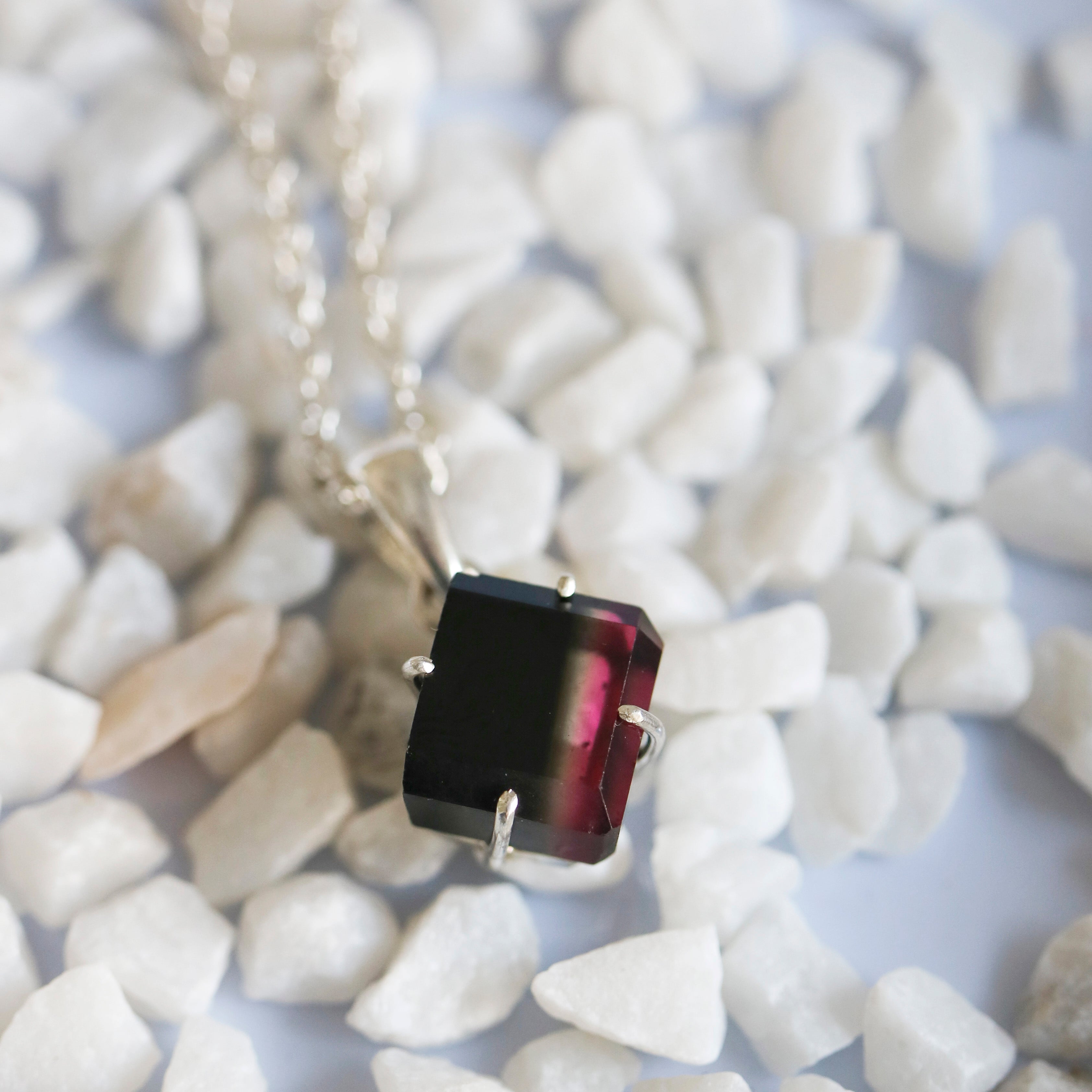 Black & Pink Bi-Color Tourmaline Pendant – 925 Sterling Silver