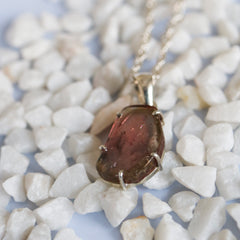Pink Center & Dark Rim Tourmaline Slice Pendant – 925 Sterling Silver
