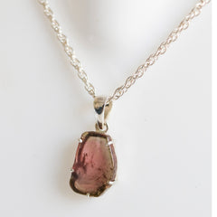 Pink Center & Dark Rim Tourmaline Slice Pendant – 925 Sterling Silver