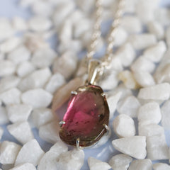 Pink Center & Dark Edge Tourmaline Slice Pendant – 925 Sterling Silver