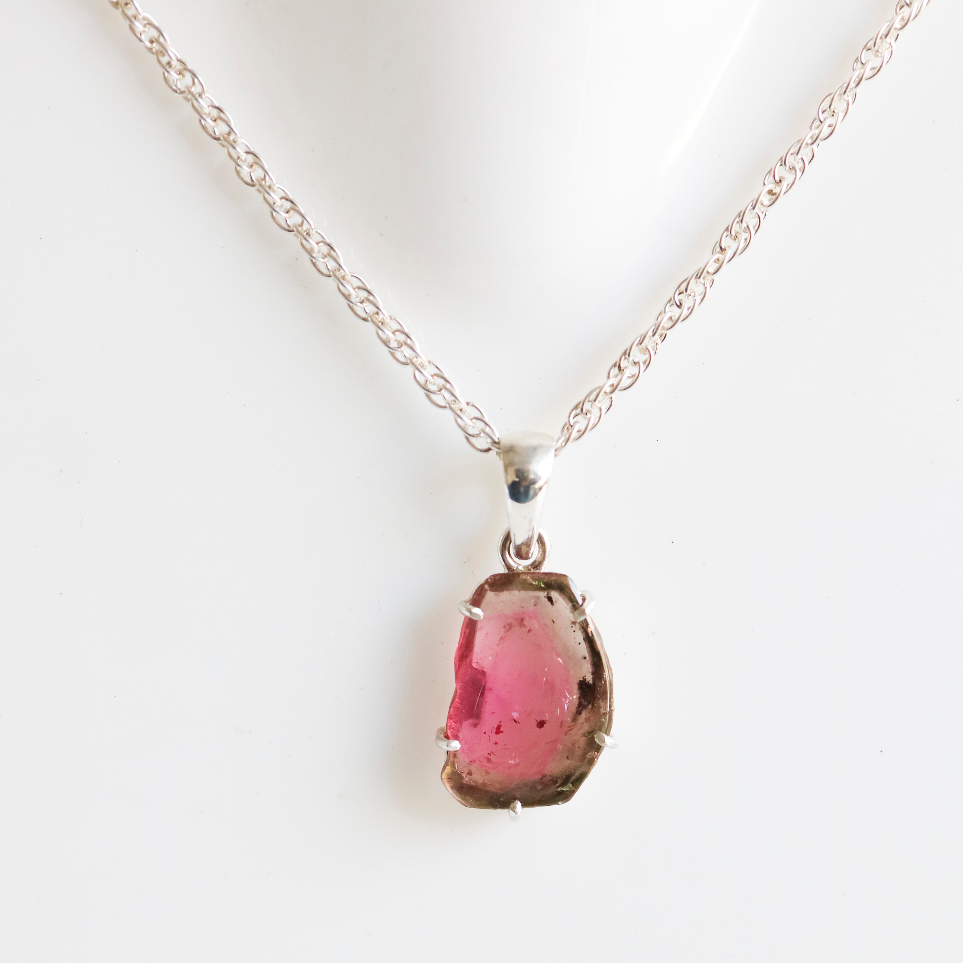 Pink Center & Dark Edge Tourmaline Slice Pendant – 925 Sterling Silver