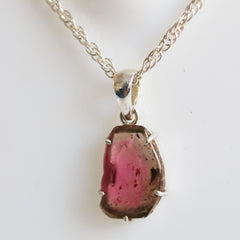Pink Center & Dark Edge Tourmaline Slice Pendant – 925 Sterling Silver