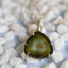 Light Green & Soft Blue Tourmaline Slice Pendant – 925 Sterling Silver