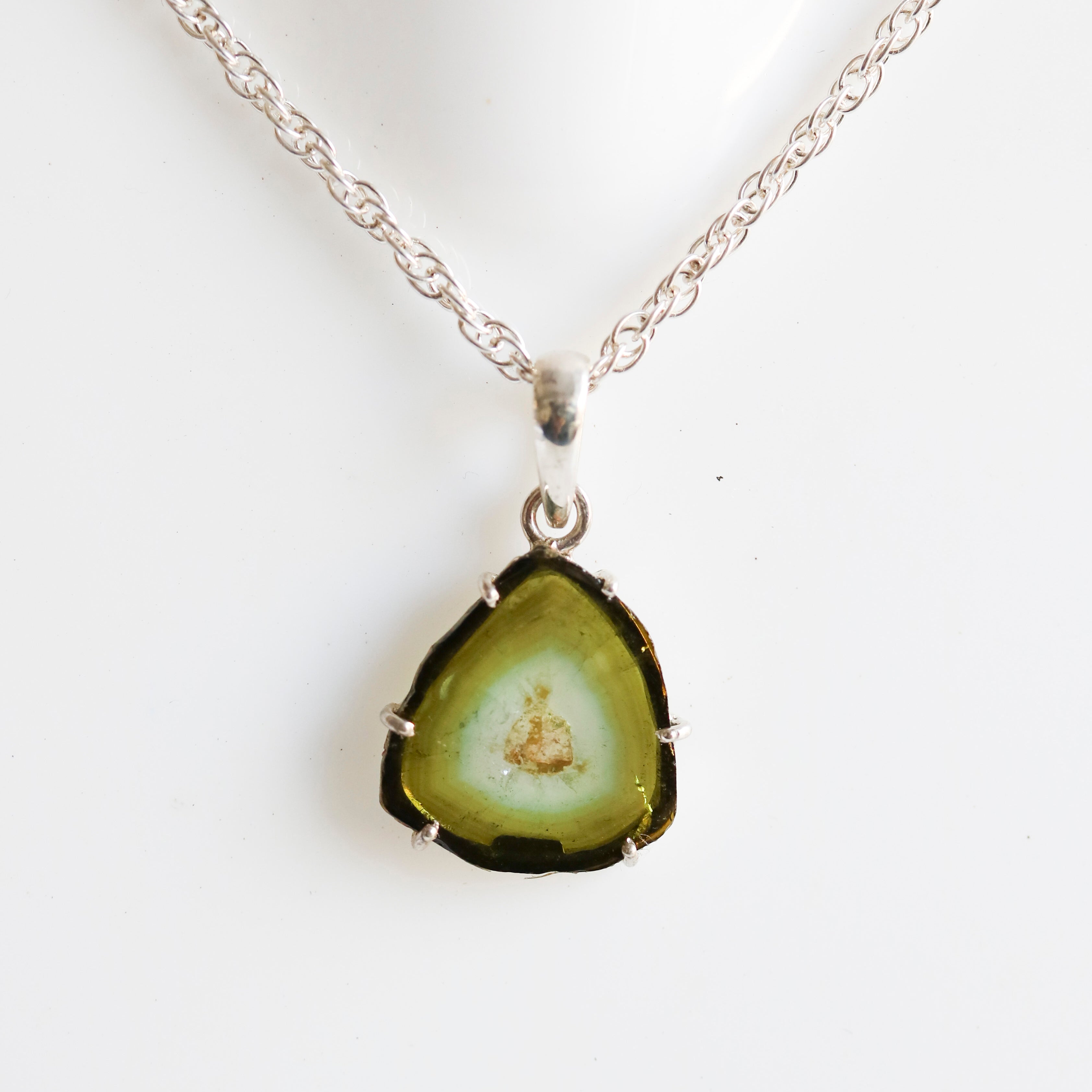 Light Green & Soft Blue Tourmaline Slice Pendant – 925 Sterling Silver
