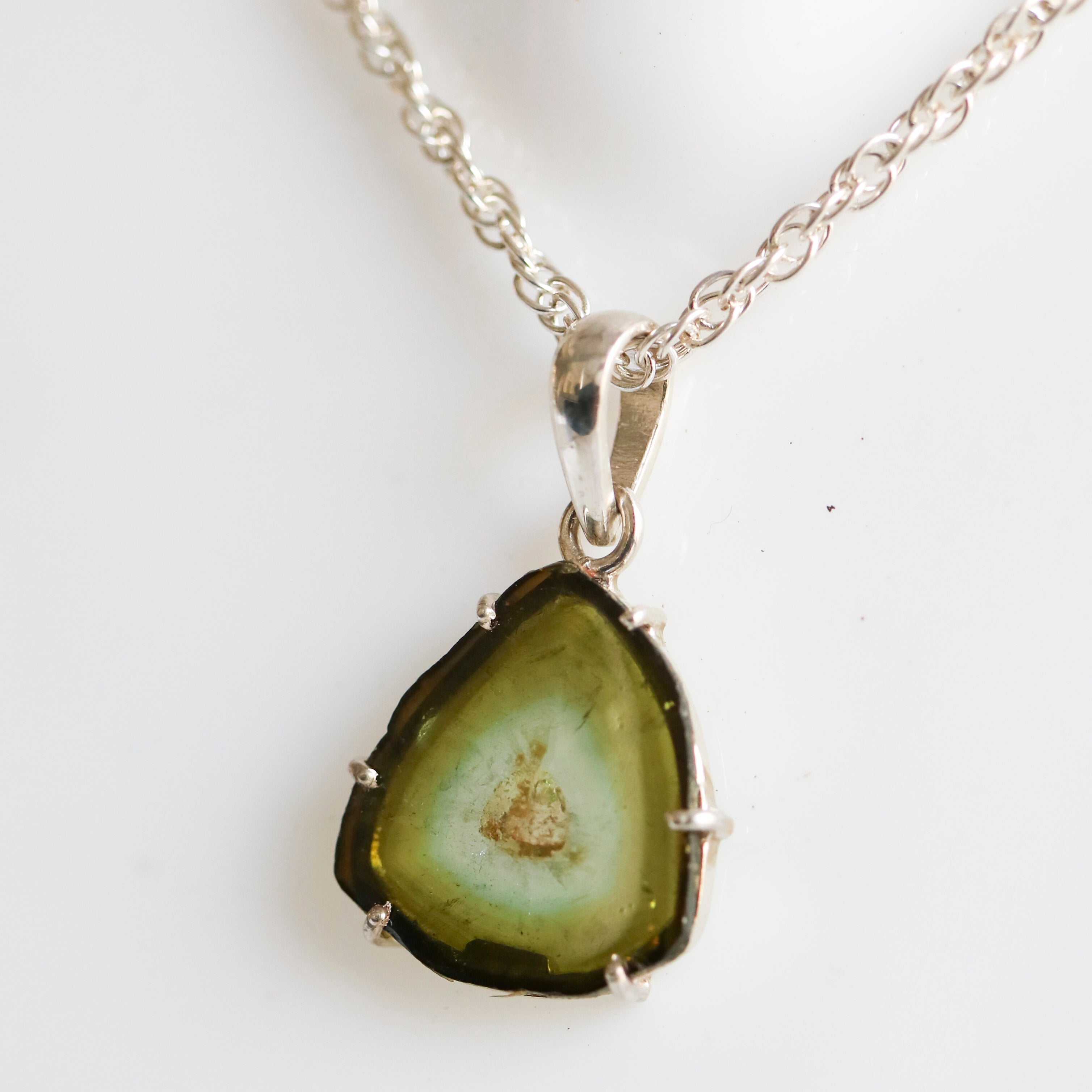 Light Green & Soft Blue Tourmaline Slice Pendant – 925 Sterling Silver