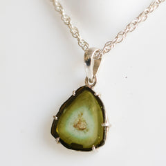 Light Green & Soft Blue Tourmaline Slice Pendant – 925 Sterling Silver