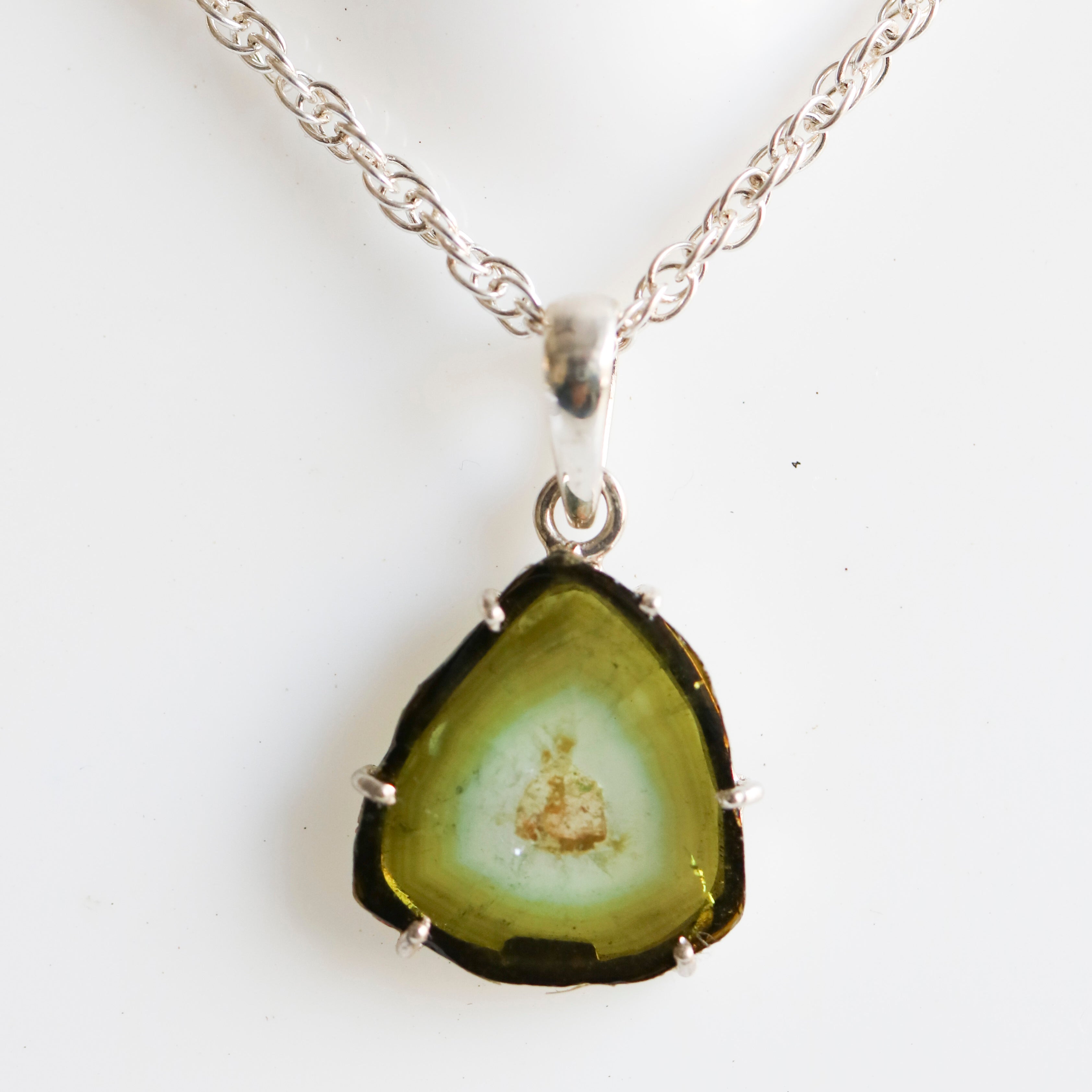 Light Green & Soft Blue Tourmaline Slice Pendant – 925 Sterling Silver