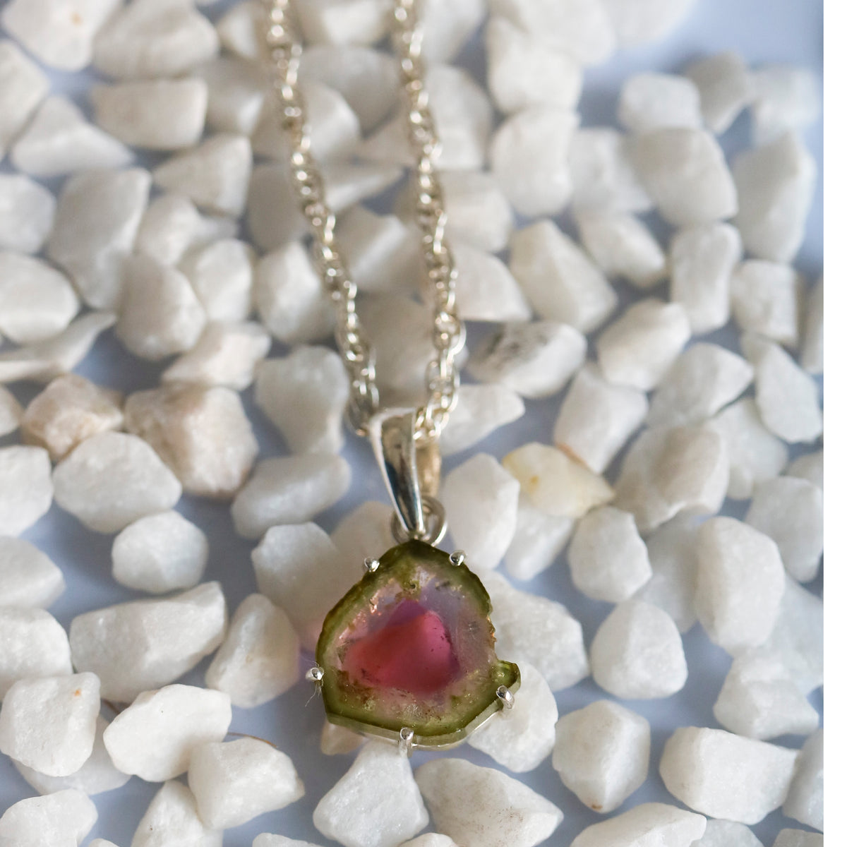 Clean Watermelon Tourmaline Slice Pendant – 925 Sterling Silver