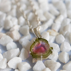 Clean Watermelon Tourmaline Slice Pendant – 925 Sterling Silver