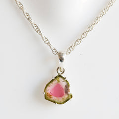 Clean Watermelon Tourmaline Slice Pendant – 925 Sterling Silver