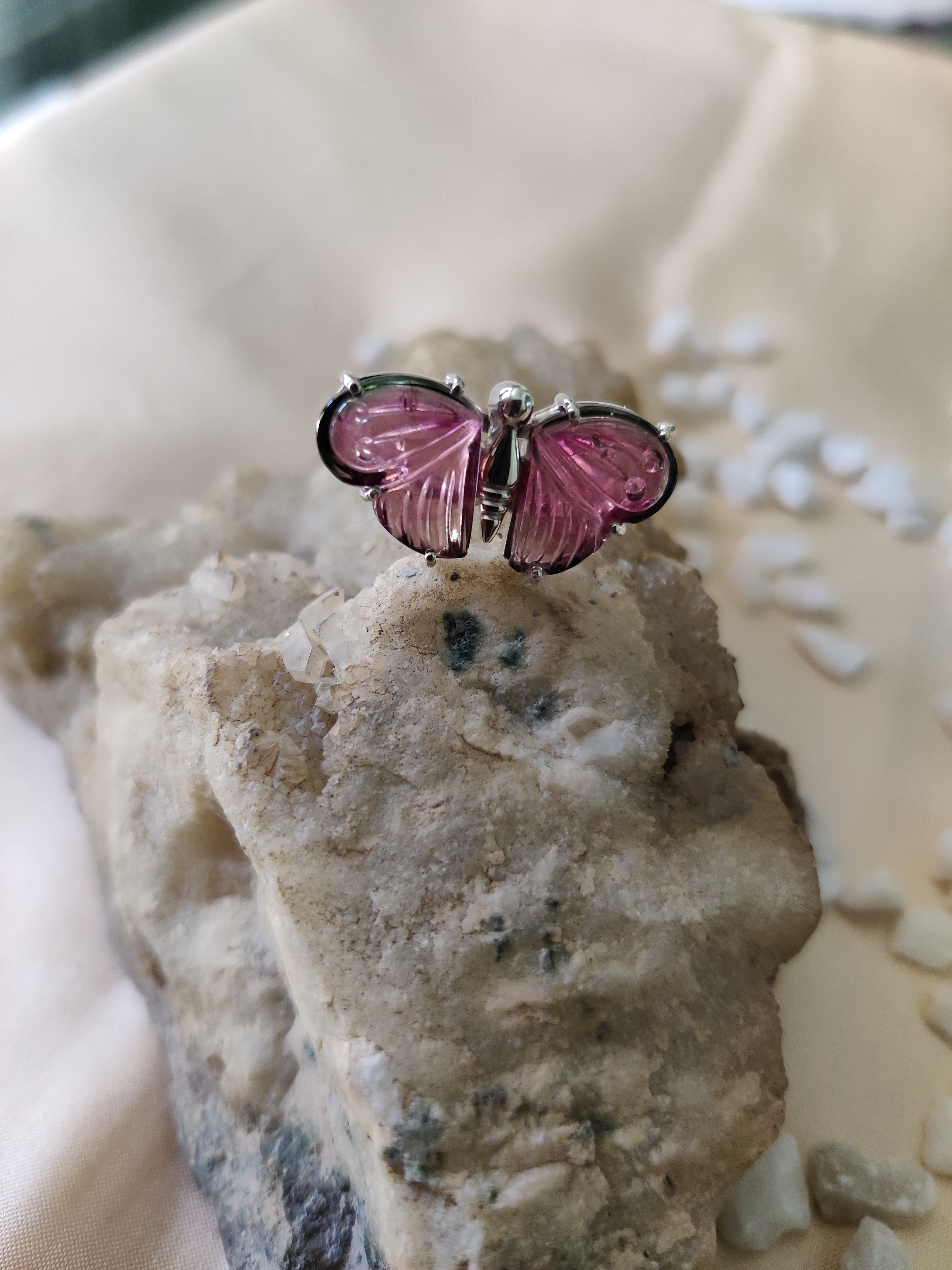 Pink Tourmaline Design Butterfly Ring – 925 Sterling Silver