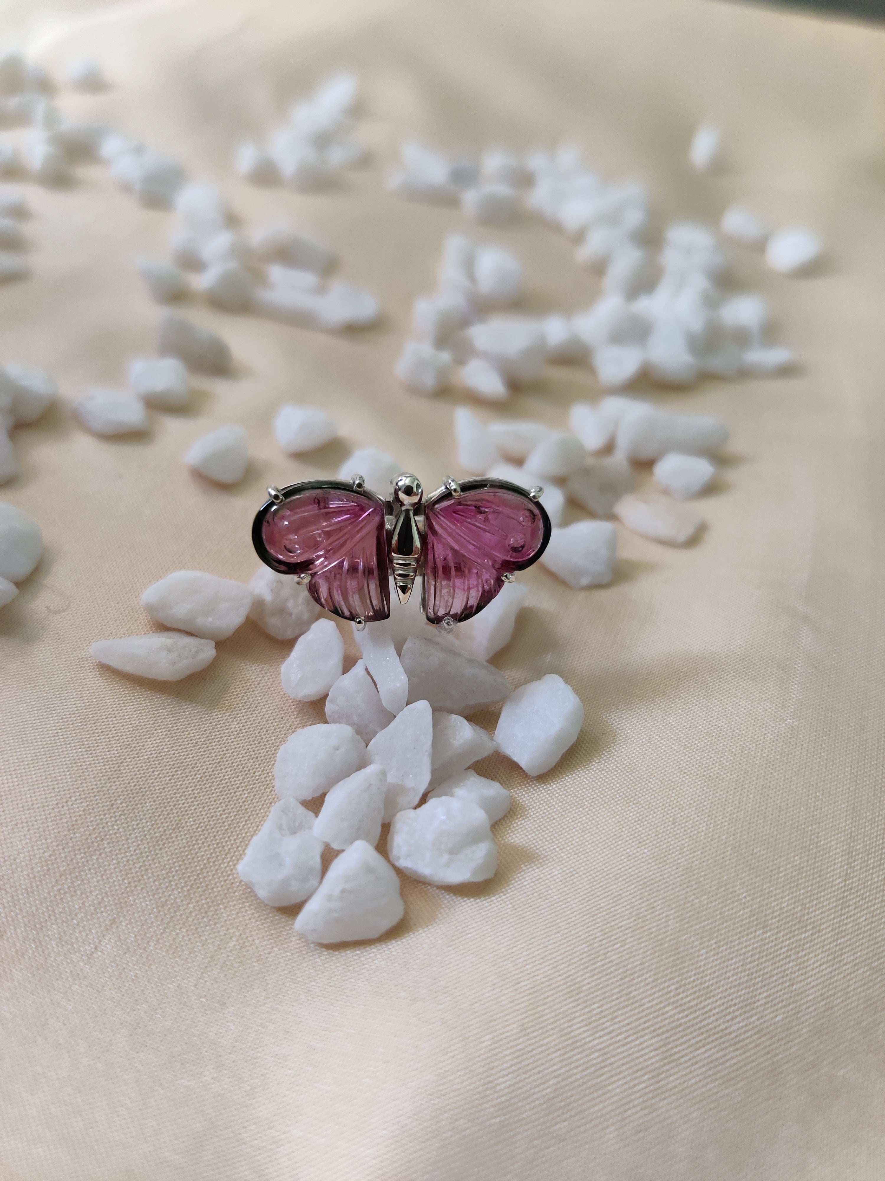 Pink Tourmaline Design Butterfly Ring – 925 Sterling Silver