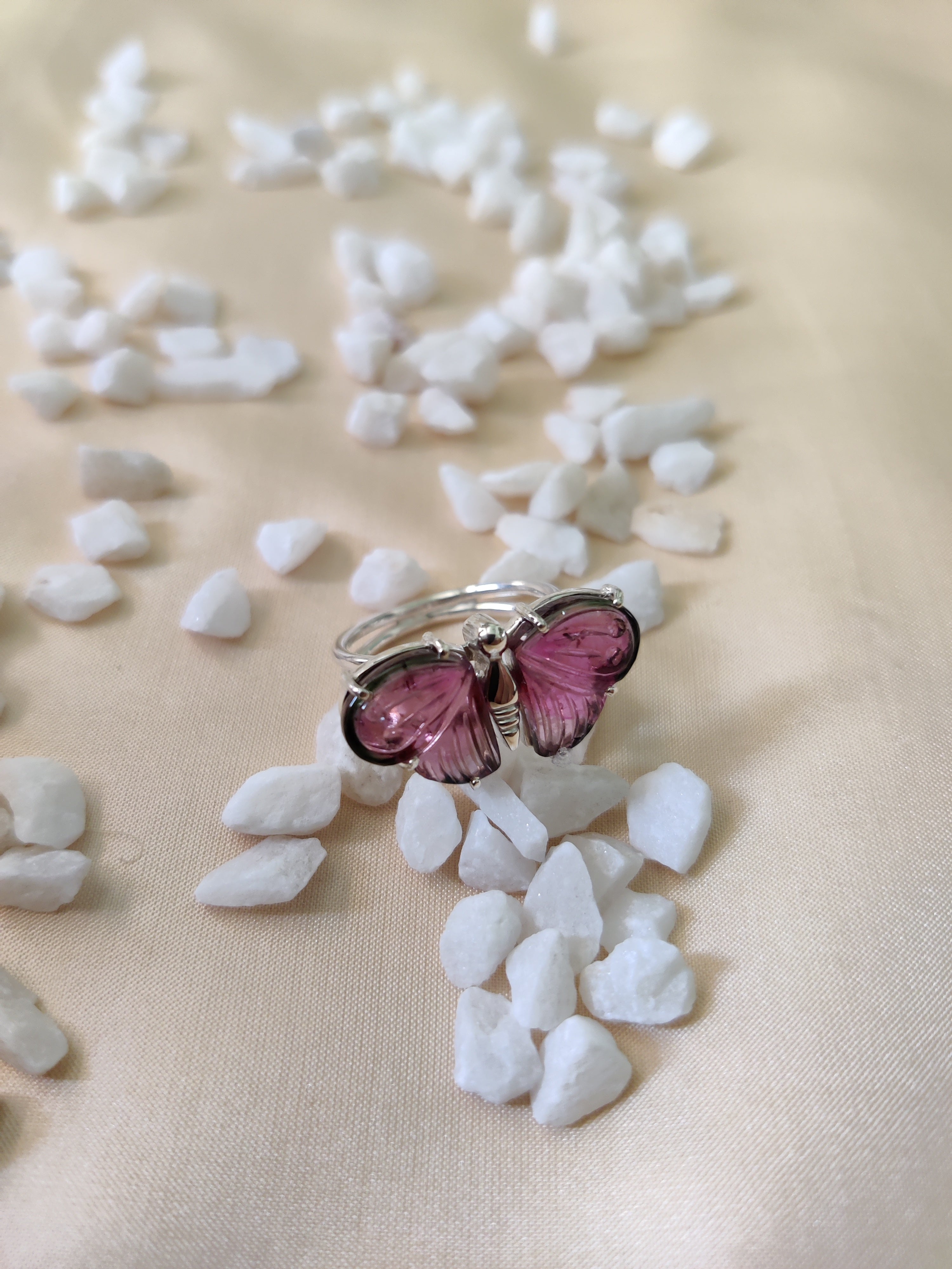 Pink Tourmaline Design Butterfly Ring – 925 Sterling Silver