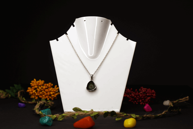 Natural Watermelon Tourmaline Slice Pendant in 925 Sterling Silver