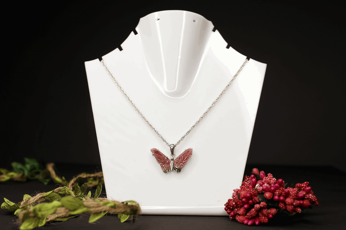 Thin Pink Butterfly Pendant in 925 Sterling Silver