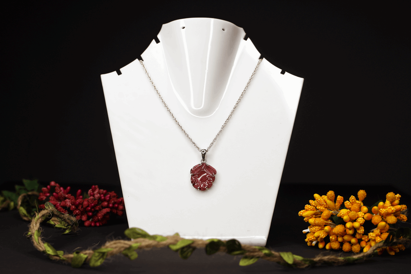 Bold Pink Leaf Pendant in 925 Sterling Silver