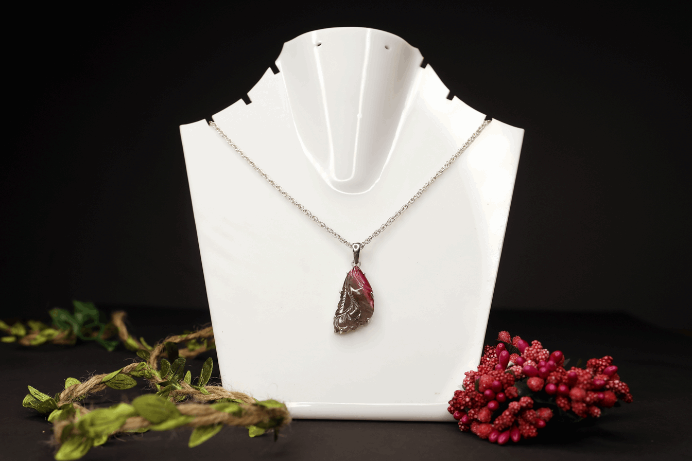 Pink to Smoky Leaf Pendant in 925 Sterling Silver