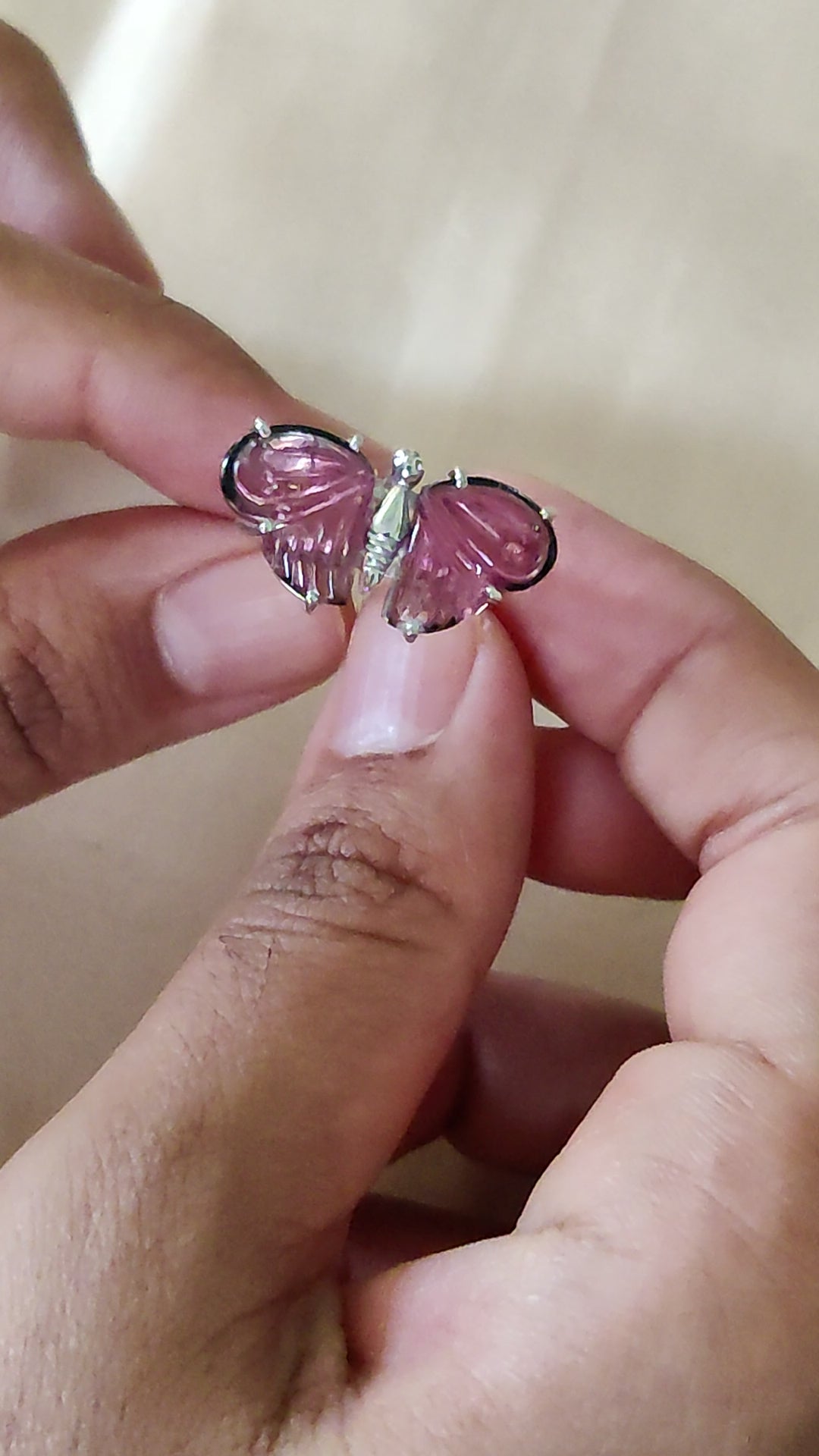 Pink Tourmaline Design Butterfly Ring – 925 Sterling Silver