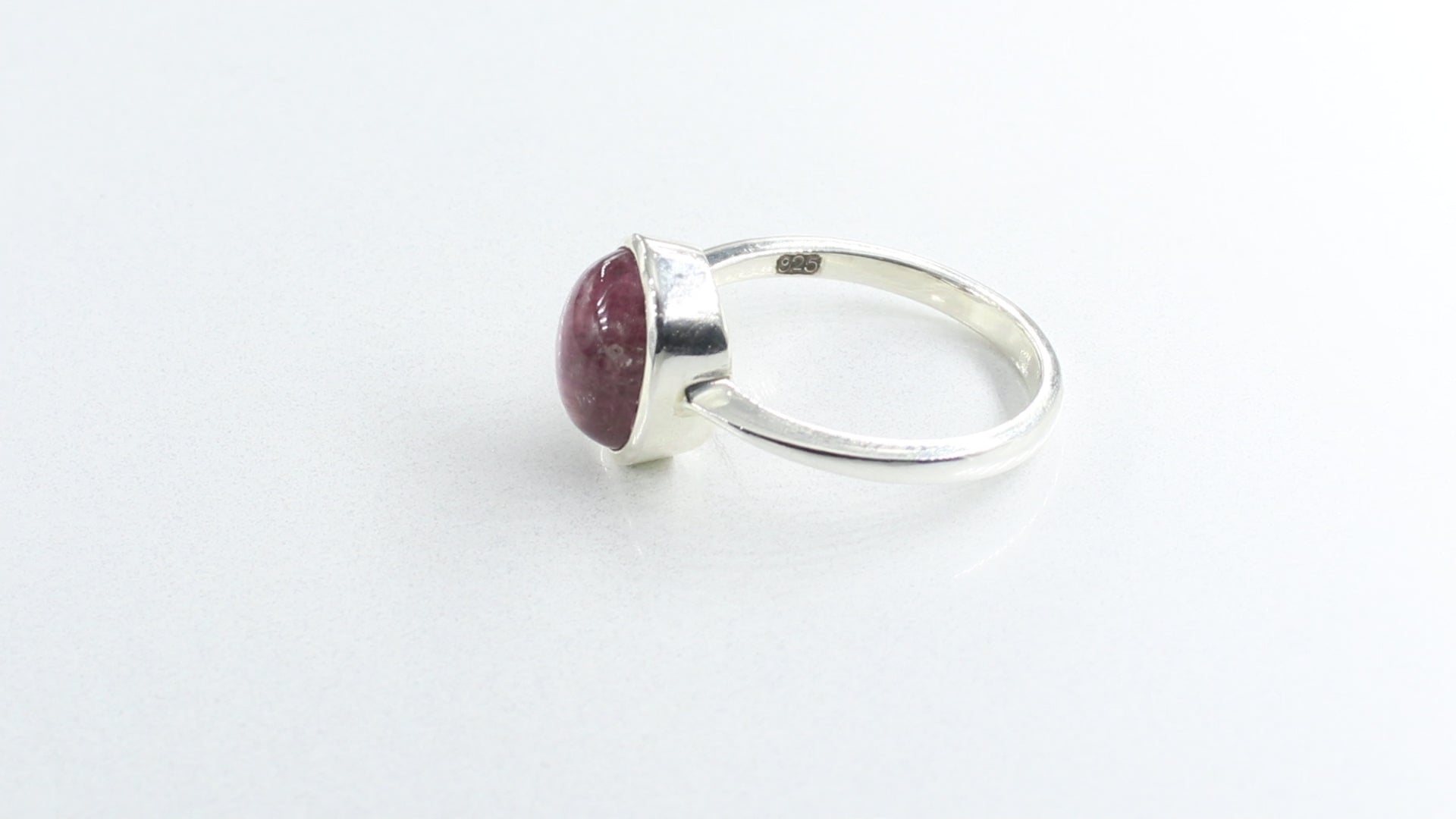 Grey & Pink Oval Cabochon Tourmaline Ring – 925 Sterling Silver