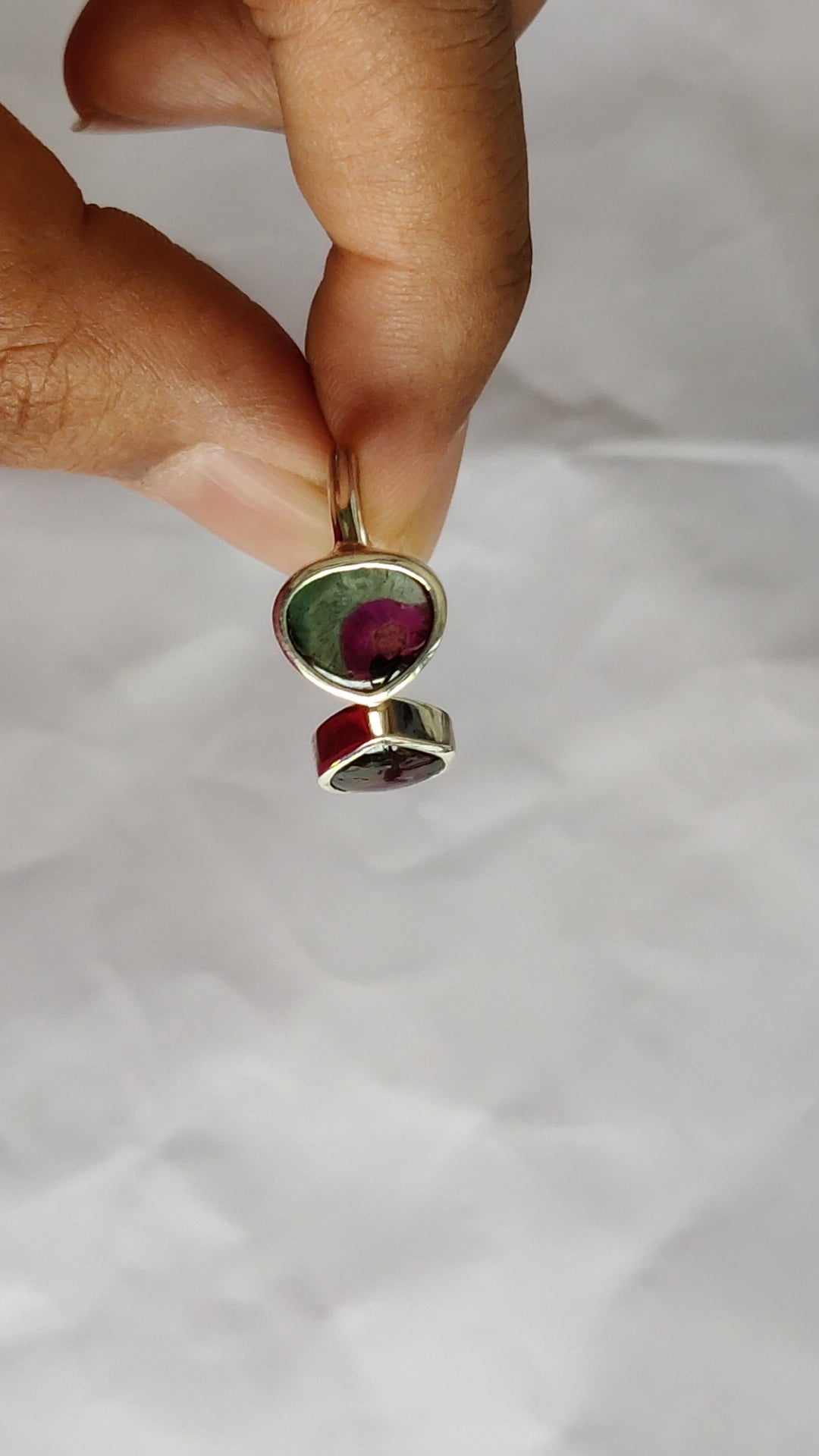 Bicolor Tourmaline Cabochon Ring (Red/Green) – 925 Sterling Silver