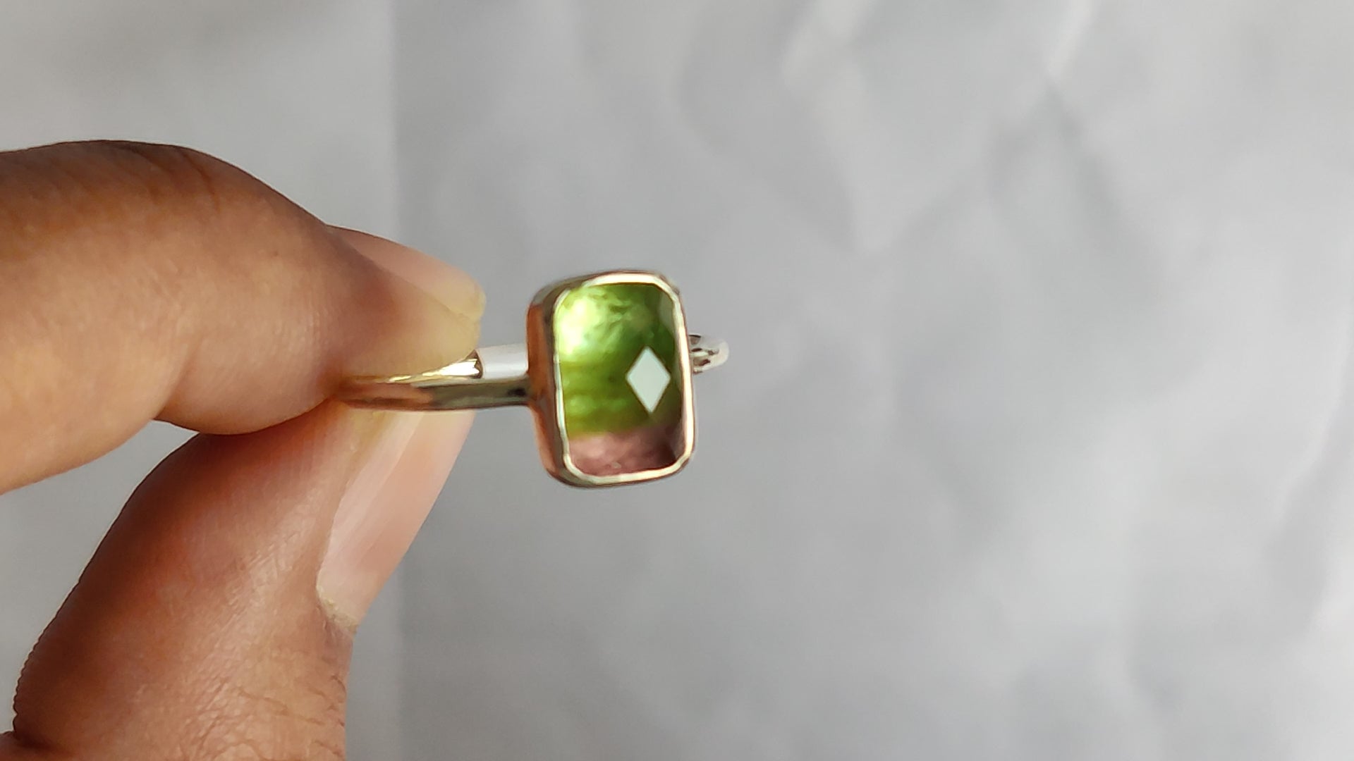 Bicolor Tourmaline Cushion Ring (Green-Pink) – 925 Sterling Silver